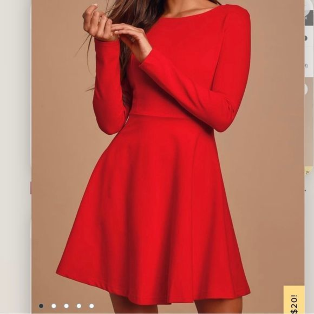 Lulu's Red Long-Sleeve Fit & Flare Dress
